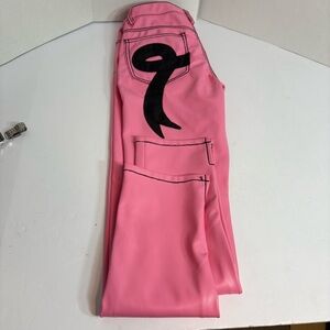 ASAALI Jean Co Pink Leather Pants Black Logo Size 30 XS Streetwear